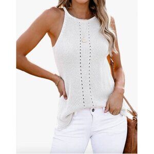 Women Small Fashion Scoop Neck Knit Tank Top Casual Loose Sleeveless Split Sides